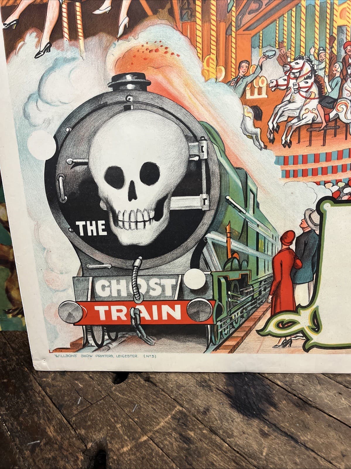 VINTAGE C. 1930 CARNIVAL & FUN FAIR POSTER SIGN DEATH RIDERS SIDESHOW CIRCUS HTF 6