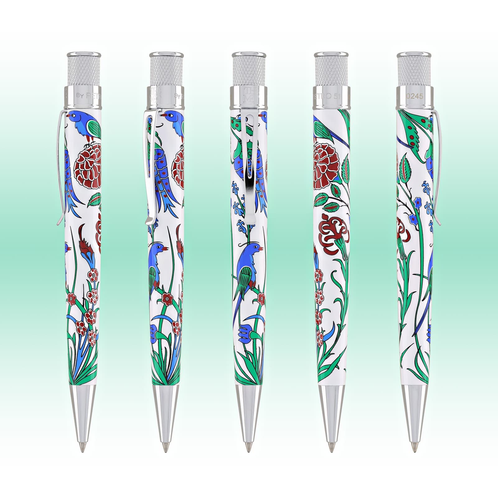 Retro 51 Tornado Metropolitan Rollerball in Iznik Garden Blue Birds & Flowers 6