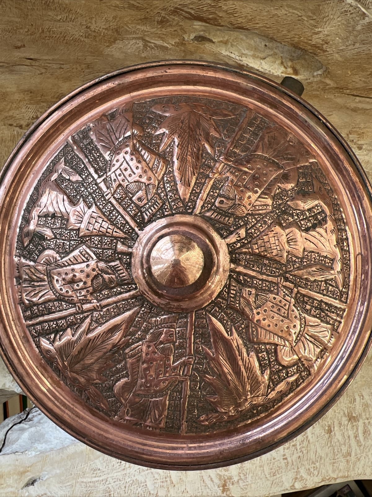 Nader Factory Tehran Iran Food Warmer Embossed Copper Tin Lined Not Complete 2