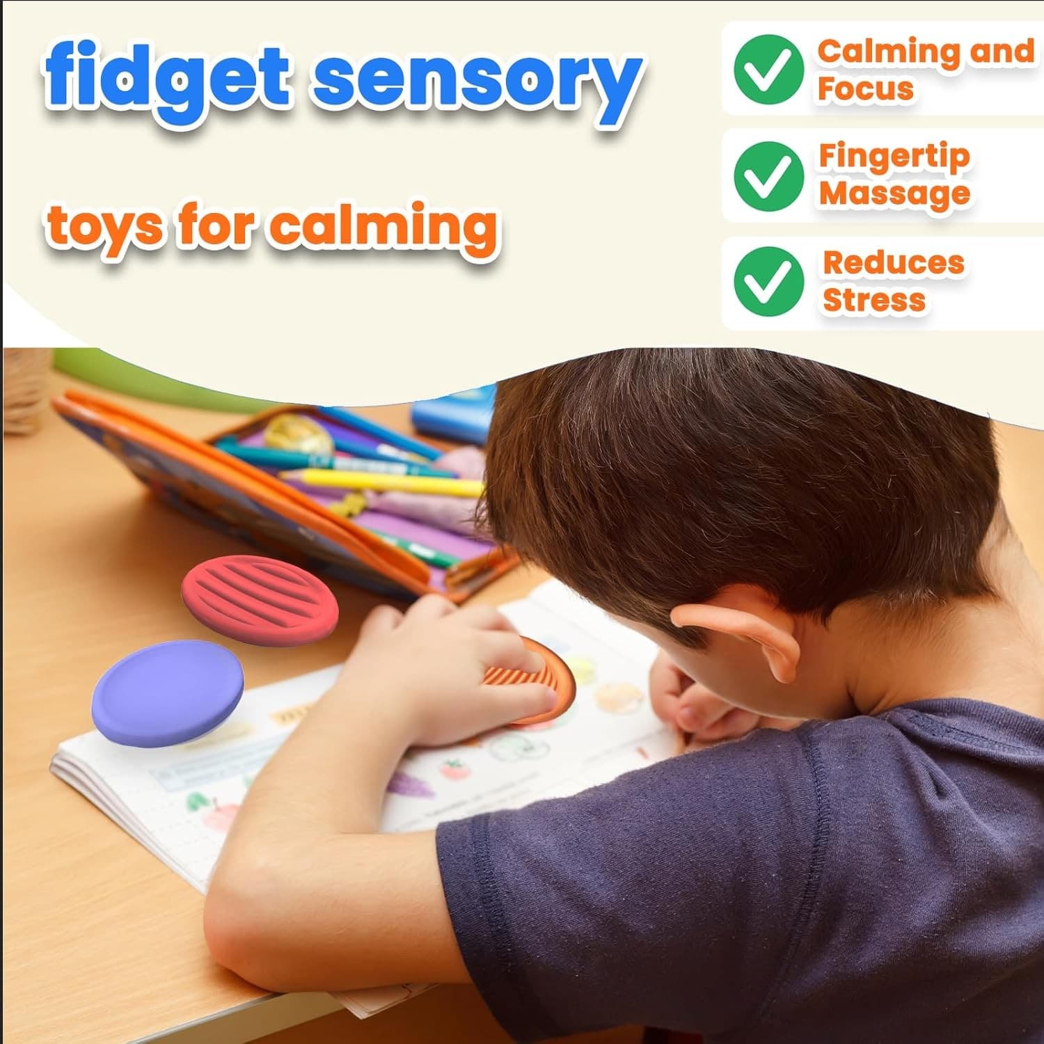 Fidget Toys for Kids Adults, 6Pcs Textured Sensory Stones Autism ADHD...  5