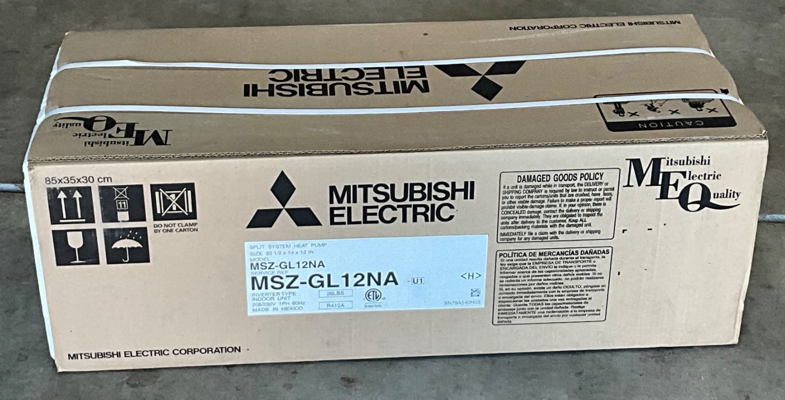 MITSUBISHI ELECTRIC 12K BTU MINI SPLIT SYSTEM HEAT PUMP, MSZ-GL12NA U1, NISB 4