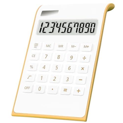 Calculator, 10 Digits Solar Battery Basic, Dual Powered Desktop White 2