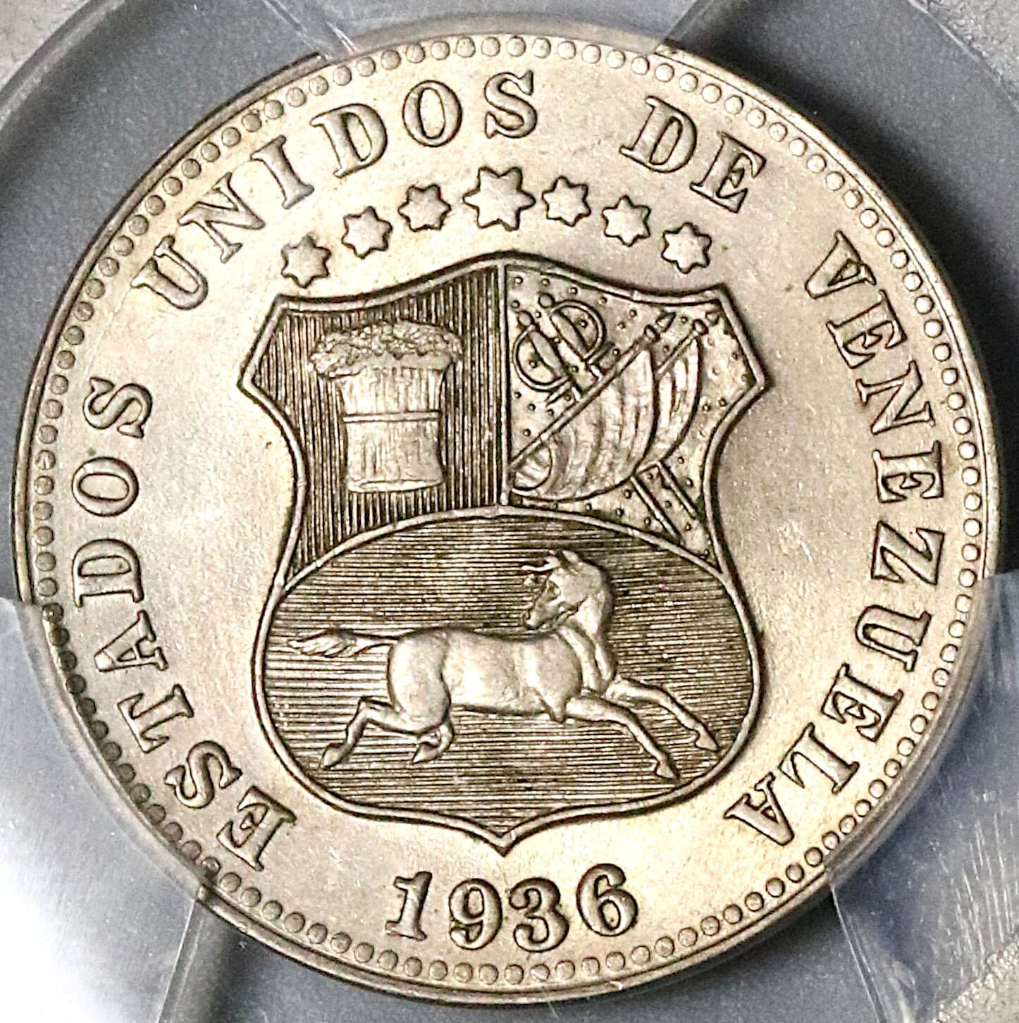 1936 PCGS MS 64 Venezuela 12 1/2 12.5 Centimos Horse Mint State Coin (22051103D) 2