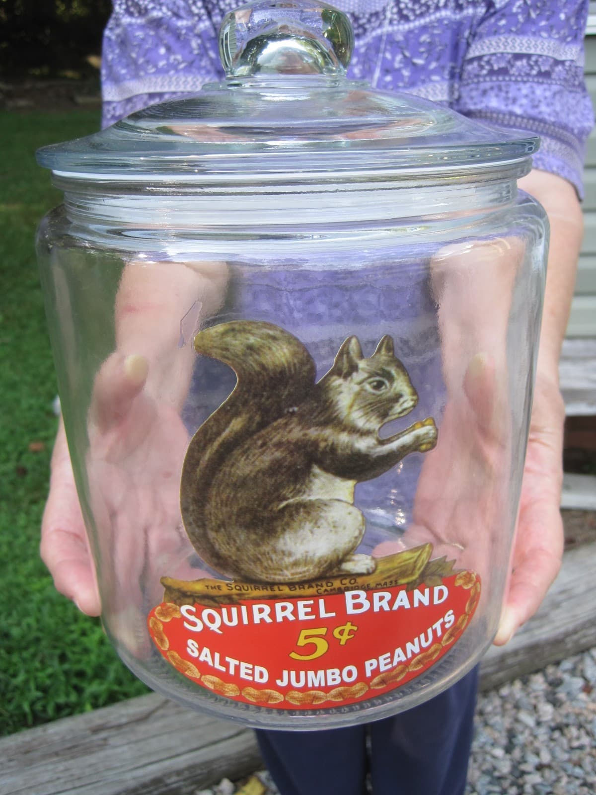 Squirrel Brand 5 Cent Salted Jumbo Peanuts Glass Advertising Counter Top Jar