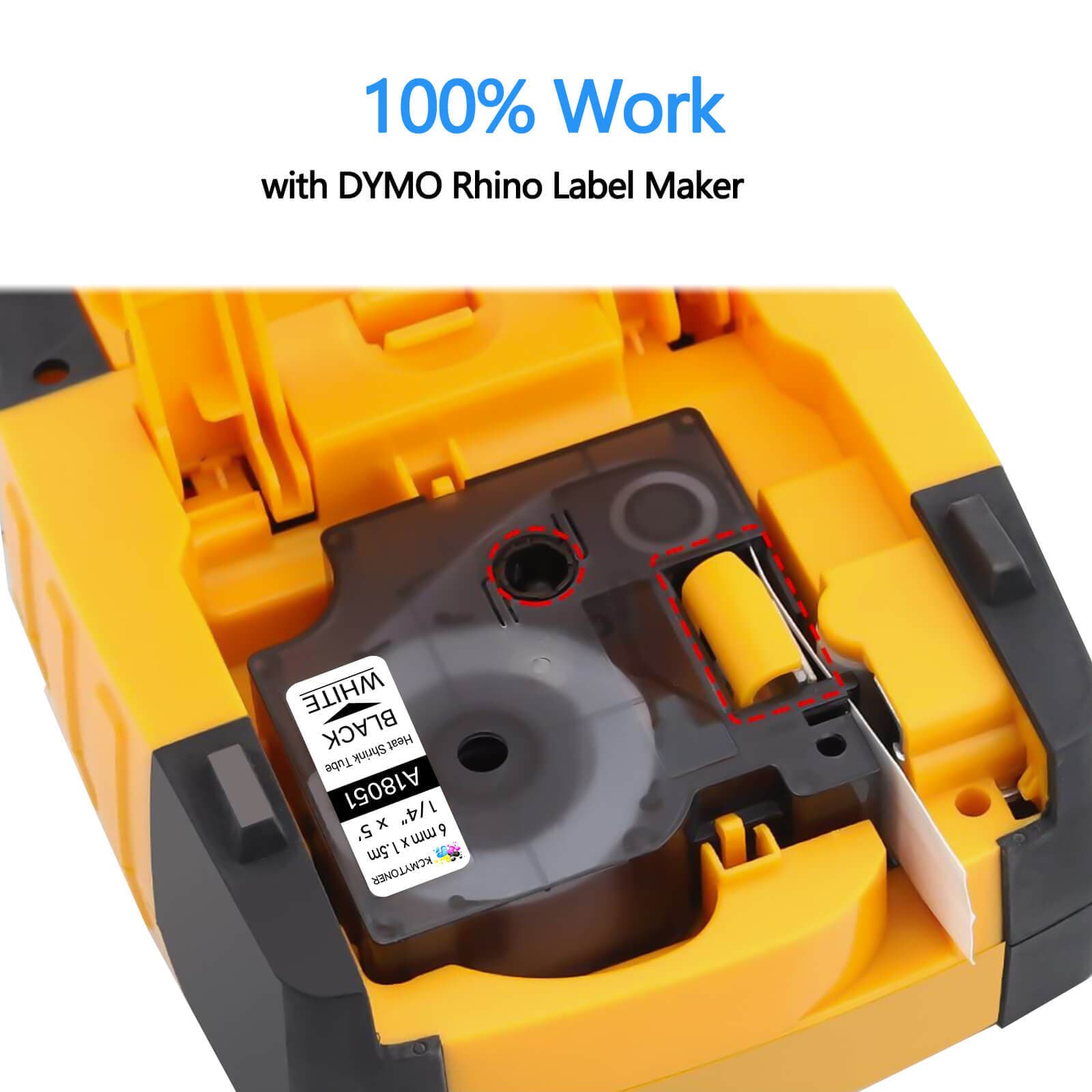 For DYMO 18051 Label Tape Black on White 1/4" with DYMO Rhino 4200 5200 6000 × 2 4
