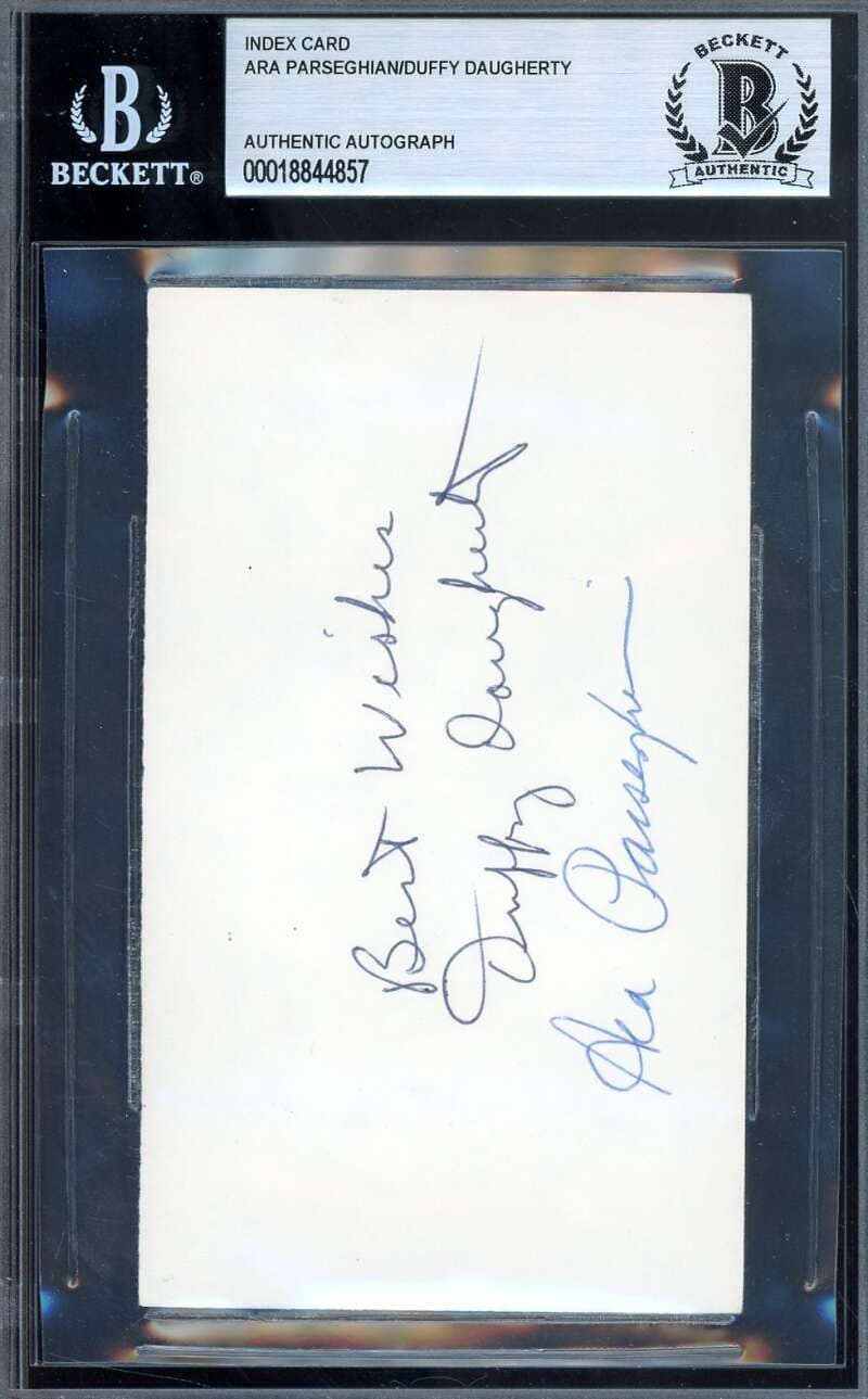 Ara Parseghian Duffy Daugherty Beckett BAS Signed 3x5 Index Card Autograph
