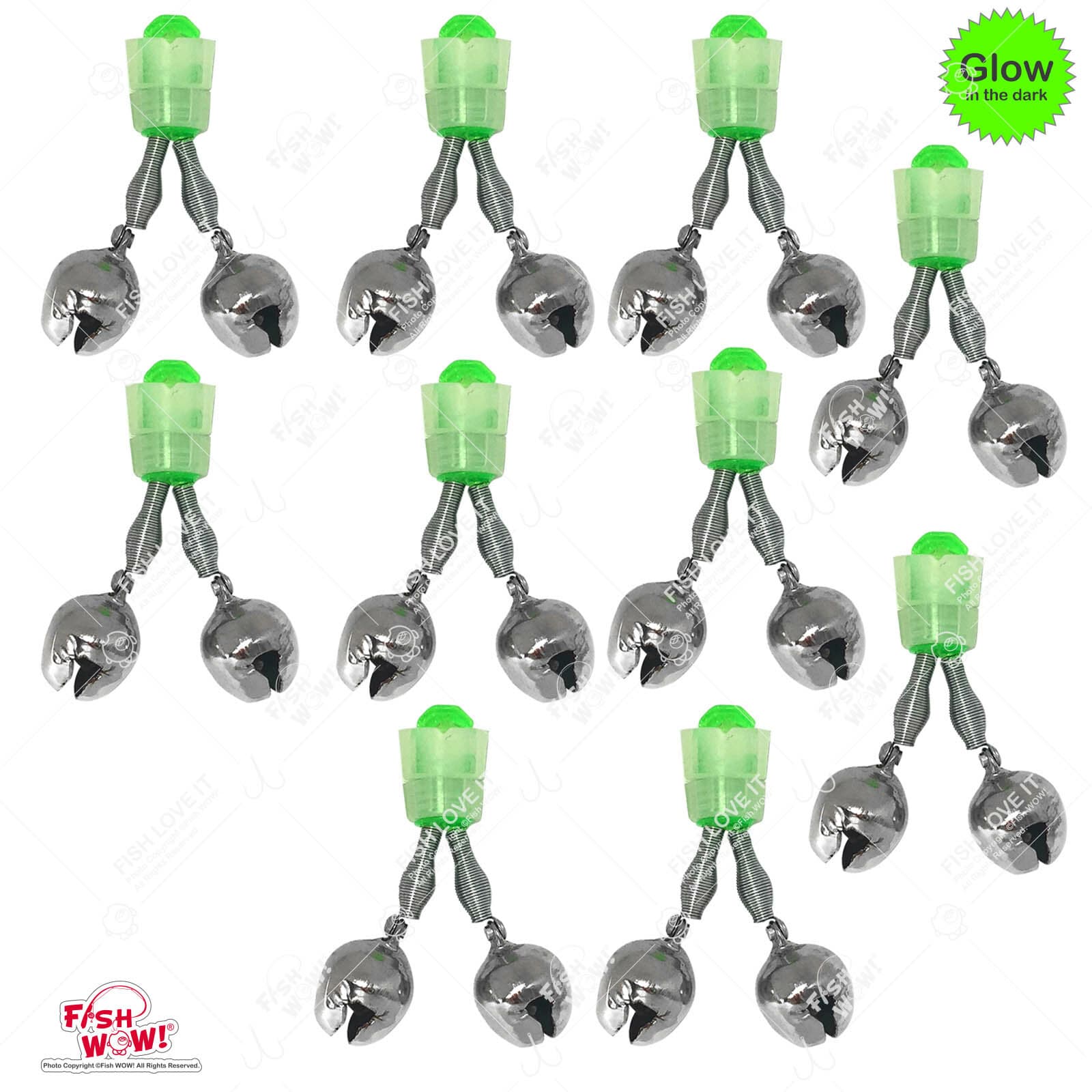 10pcs Fishing Double Bells Alert Clips Bait Lure Bite Alarm Glow Fish WOW! NEW