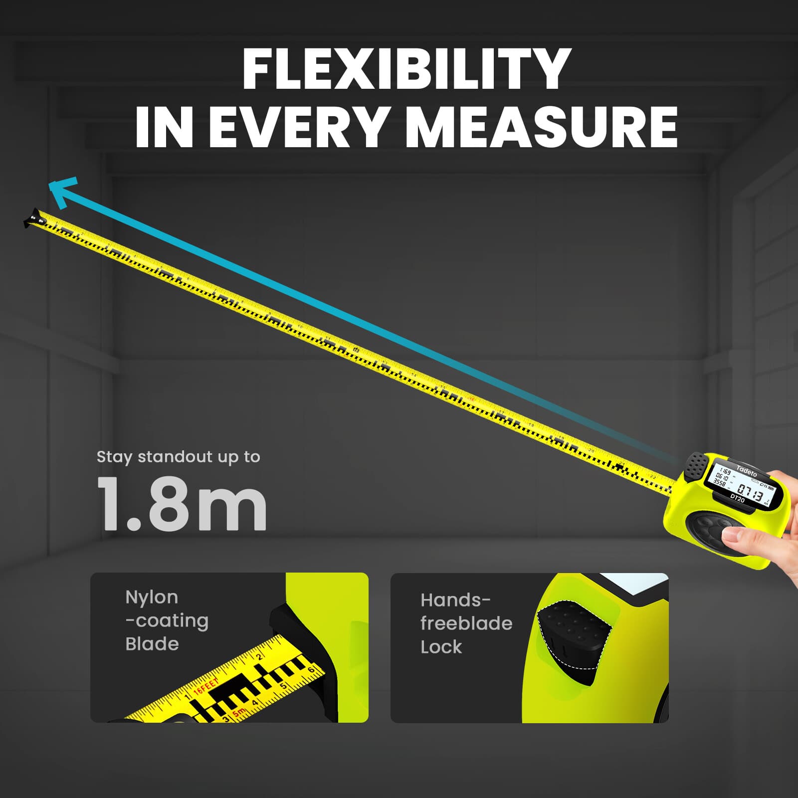 2-in-1 Laser Tape Measure 131ft Rechargeable Laser Measurement Tool Unit Switch 5