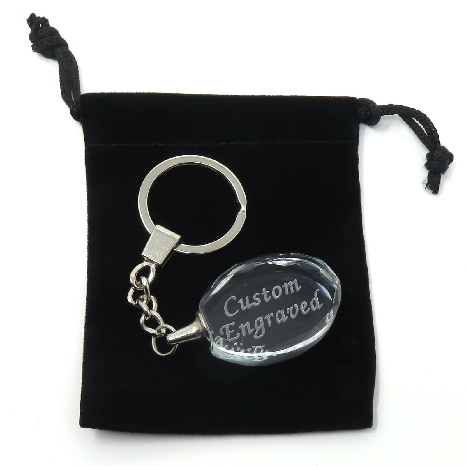 PERSONALIZED Oval Crystal Key Chain and Ring 2 Lines - Custom Laser Engraved USA 3