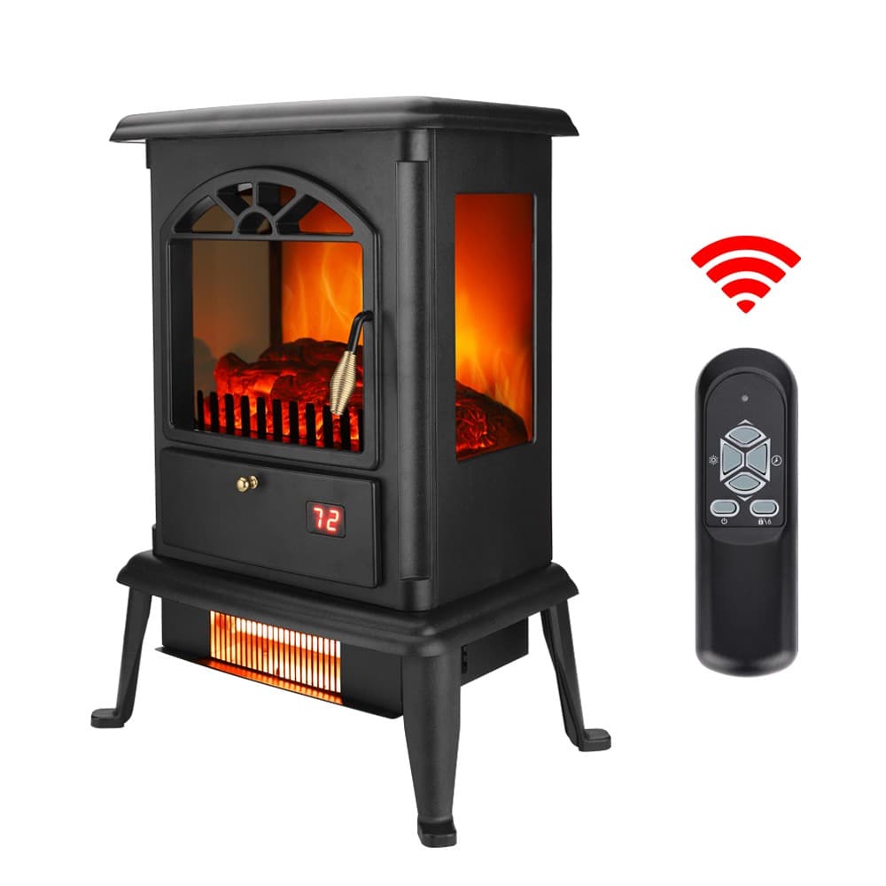 Electric Fireplace Stove,1500W Infrared Heater with 3D Realistic Flame & Remote