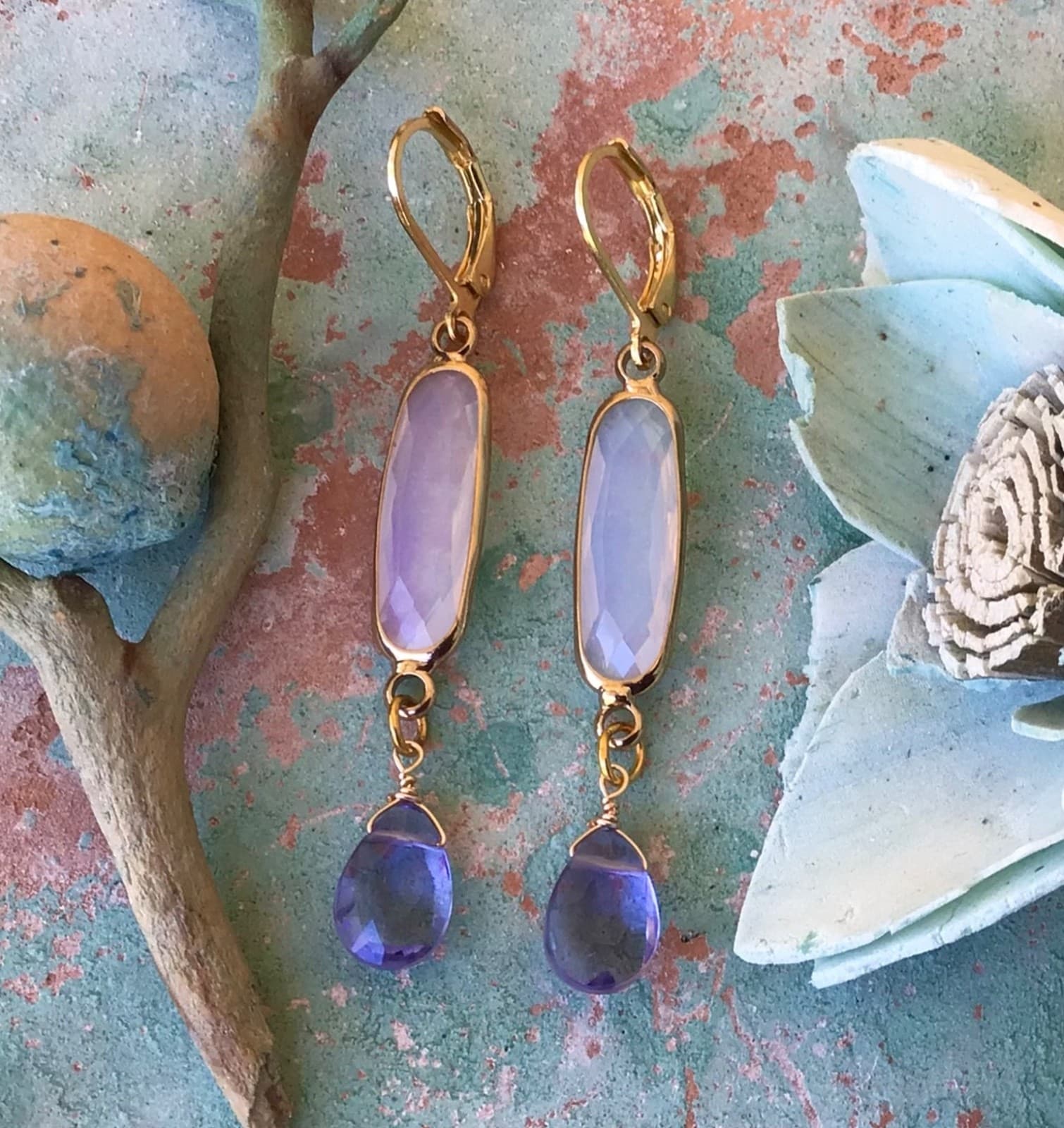 SUNDANCE CHARM ARTISAN JEWELRY EARRINGS OPALITE GOLD PLATED 3