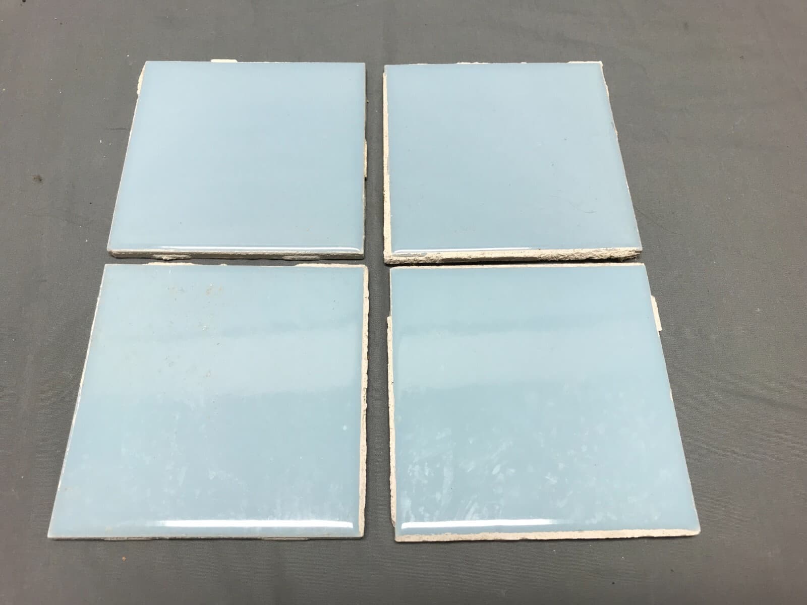 Antique Lot 80 Vintage Ceramic 4" SQ. Blue Made USA Bathroom Tiles Old 636-25B 3