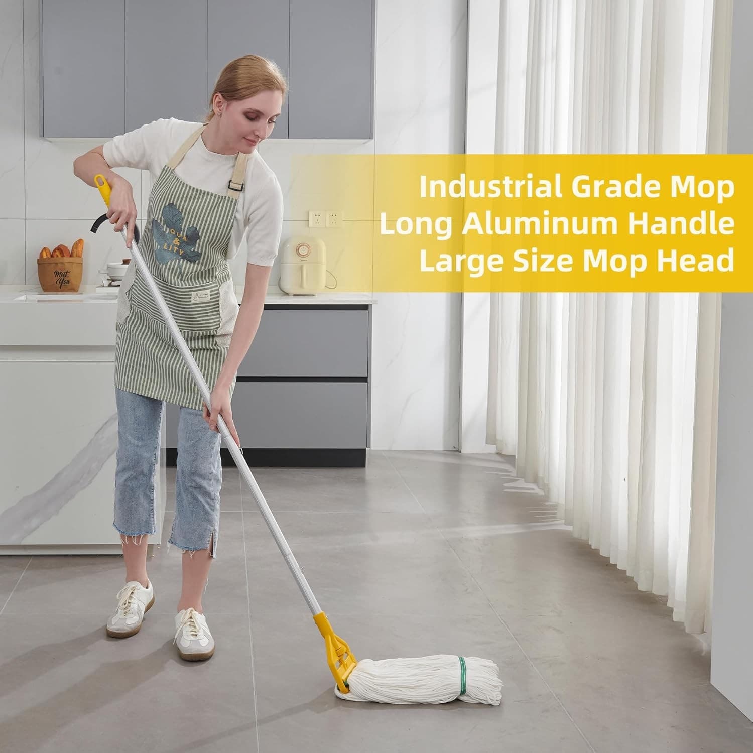 Commercial Mop Heavy Duty Industrial with Long Handle,59" Yellow  4