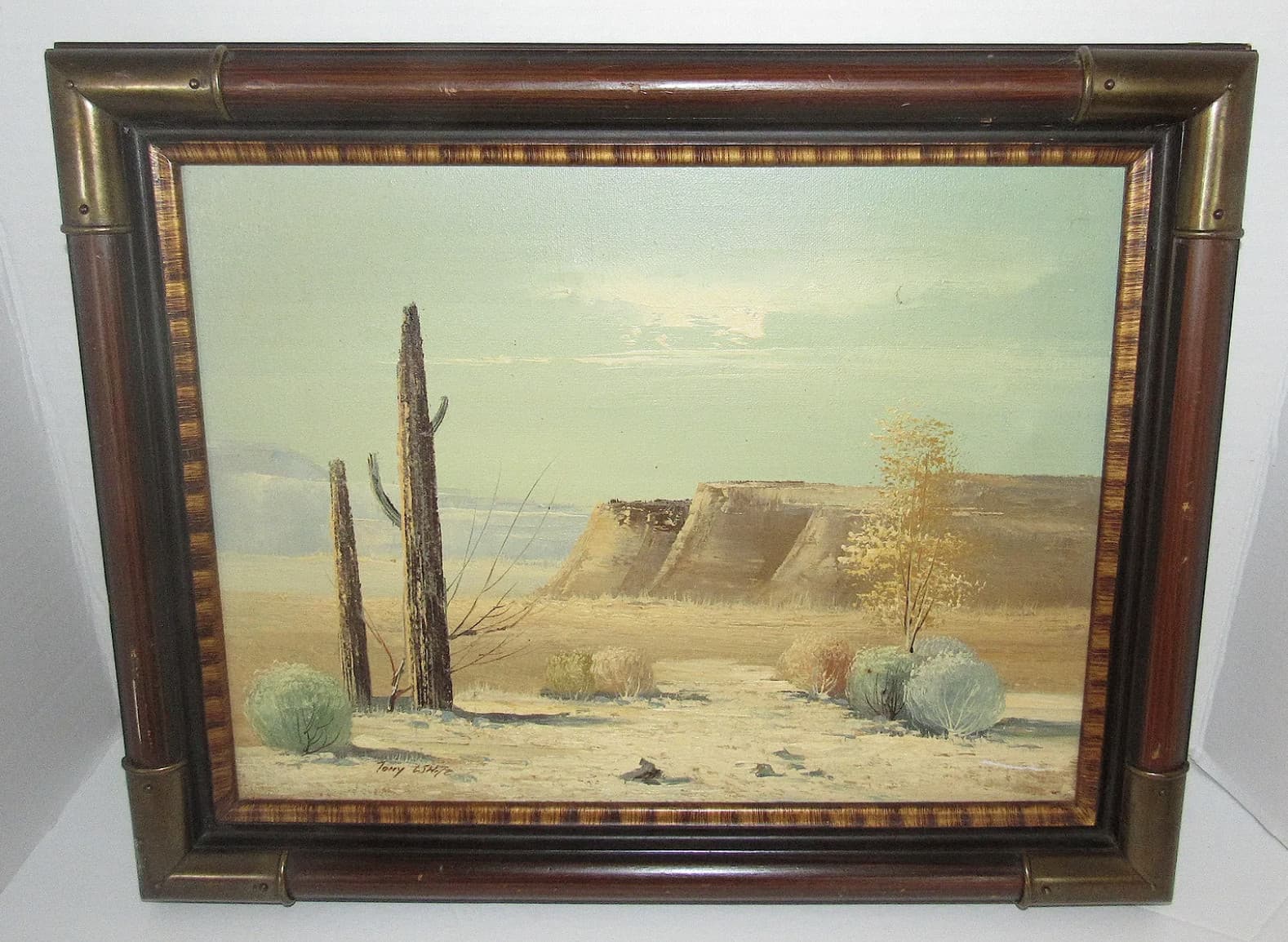 Original Vintage Painting, Southwest Desert Landscape, Tony White, Framed.