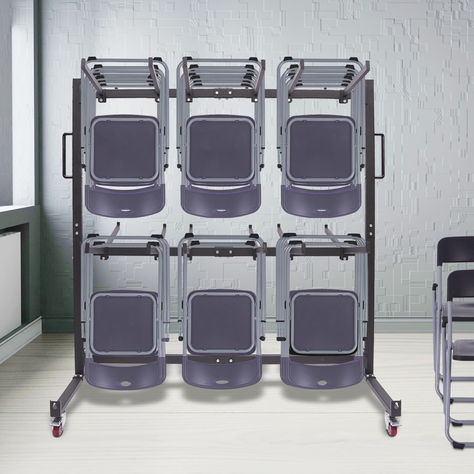 Folding Chair Rack Folding Table and Chair Cart Chair Rack with 4 Casters 3