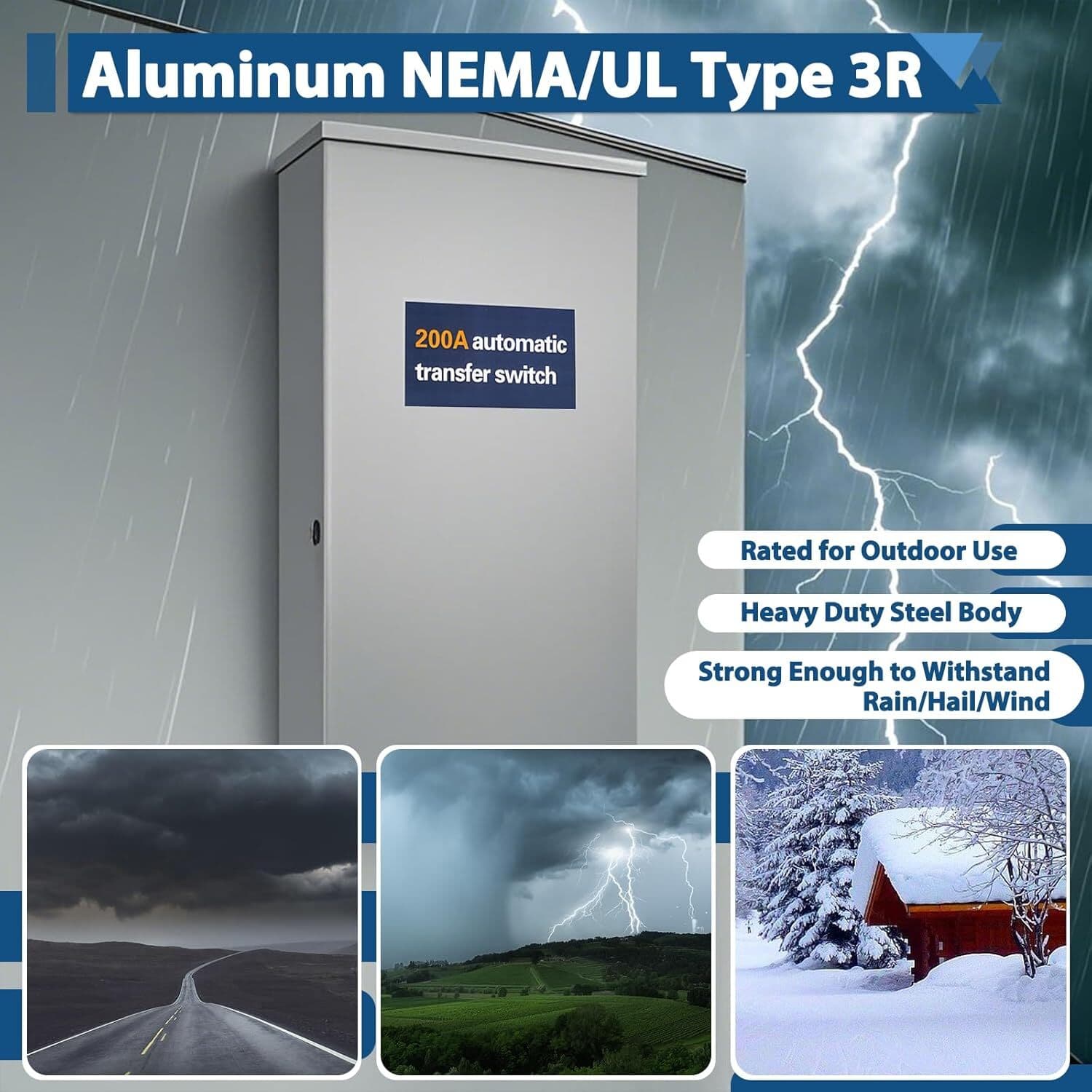 200 Amp Automatic Transfer Switch 120V 240V NEMA 3R Aluminum Enclosure 5