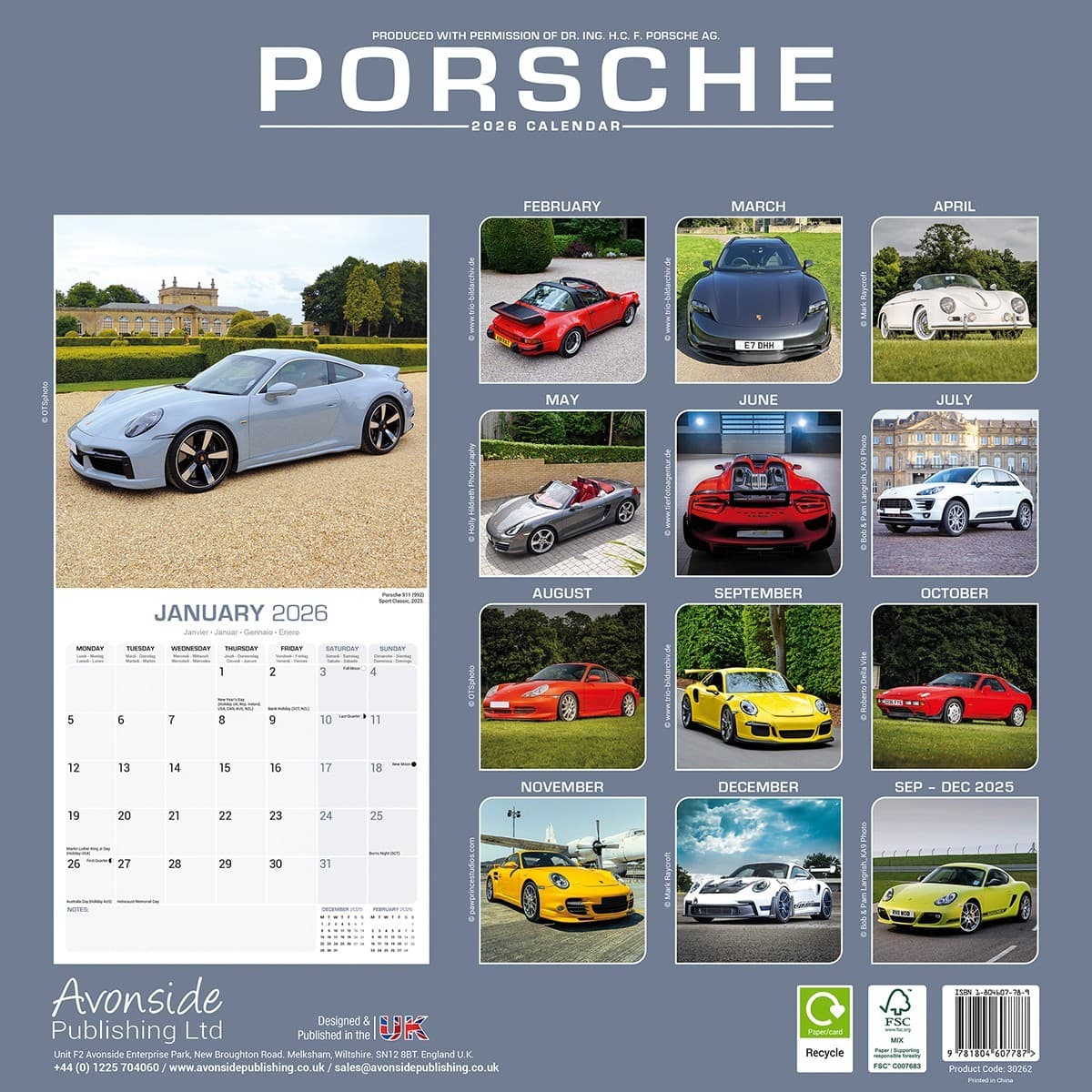 Porsche 2026 Calendar Plastic Free | Avonside Publishing 2