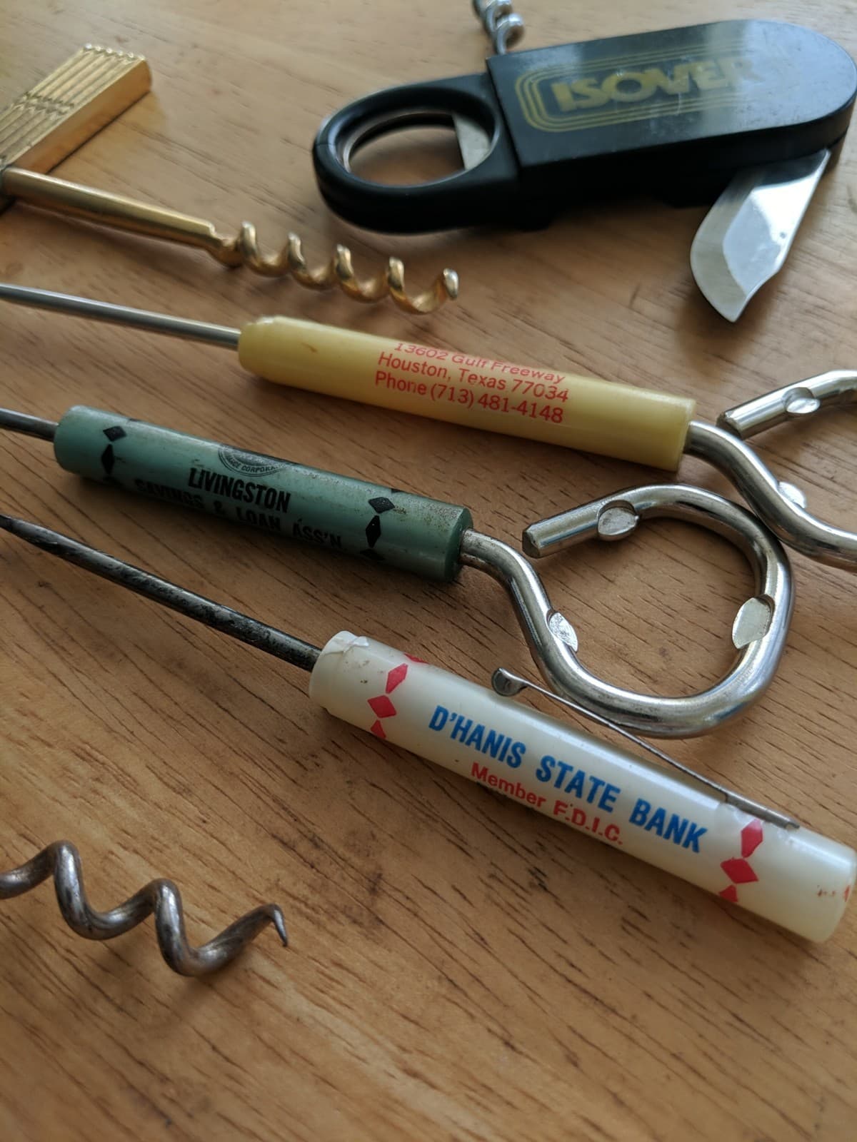 Corkscrew Bottle Opener Vtg Lot x6 Bar Multi Tool Advertising Promo Texas Corozo 5
