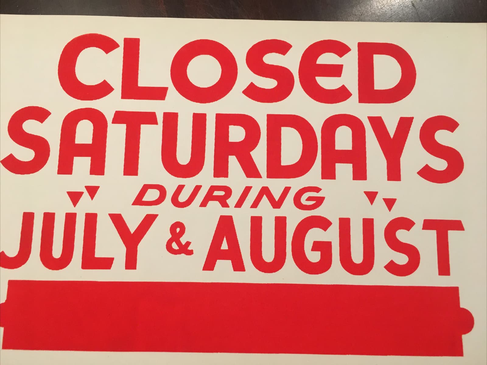 Vintage 60s Pink Screen Print Store Paper Sign 7x11 CLOSED SATURDAYS JULY AUGUST 2