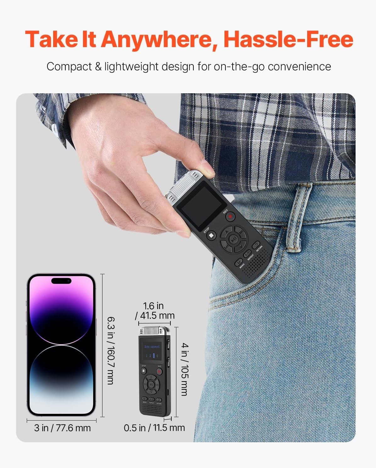 Digital Voice Recorder, 128GB, Voice Activated Recorder with Playback, Audio Rec 6