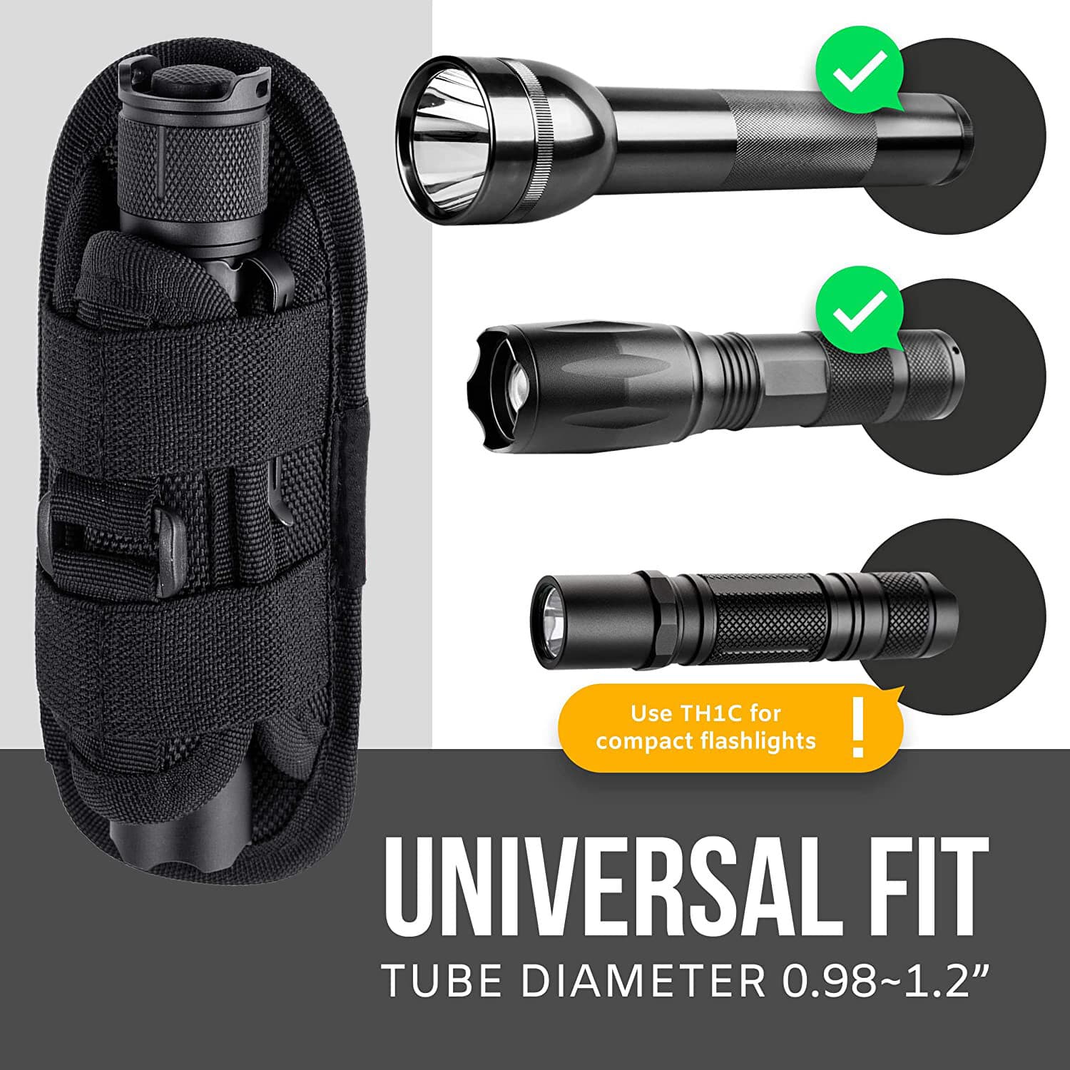 2Pcs Tactical Flashlight Holster Duty Belt Pouch Stretchable Rotatable Clip 360° 4