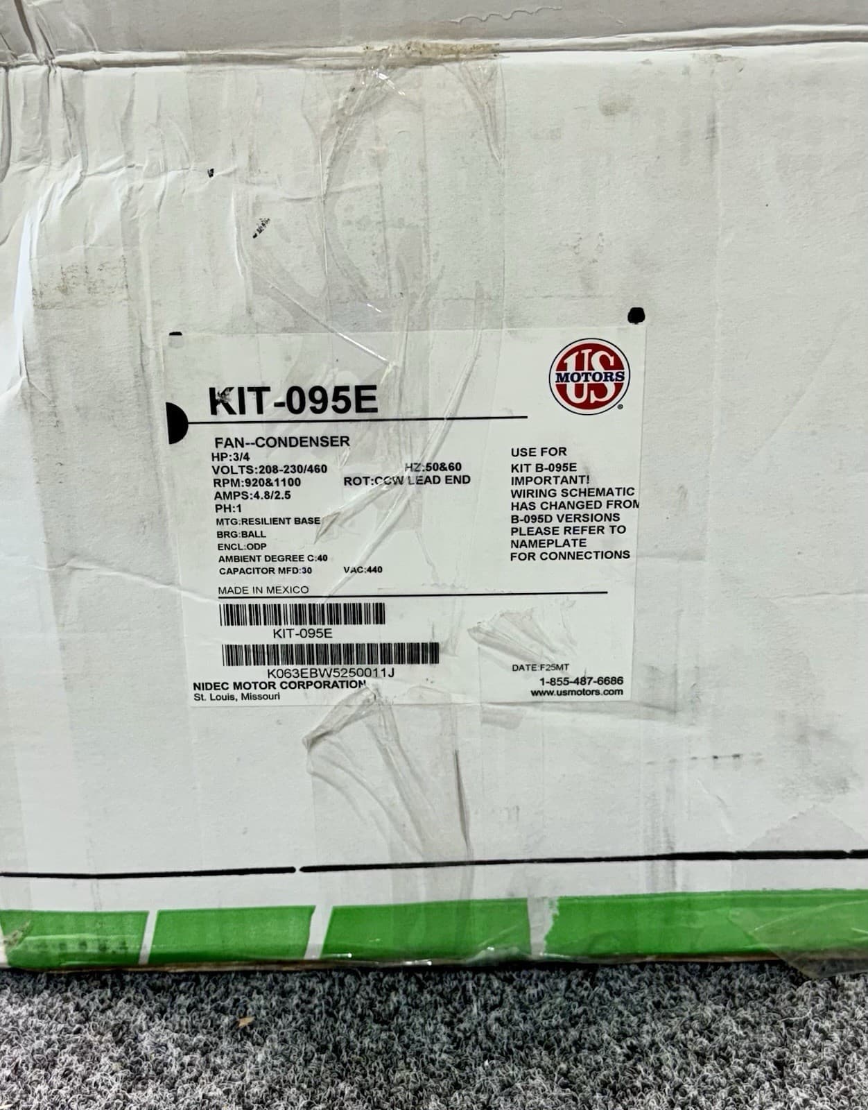 LIEBERT KIT-095E Air Over Condenser Motor 208-230/460V AC, 3/4 hp, 1 Phase 2