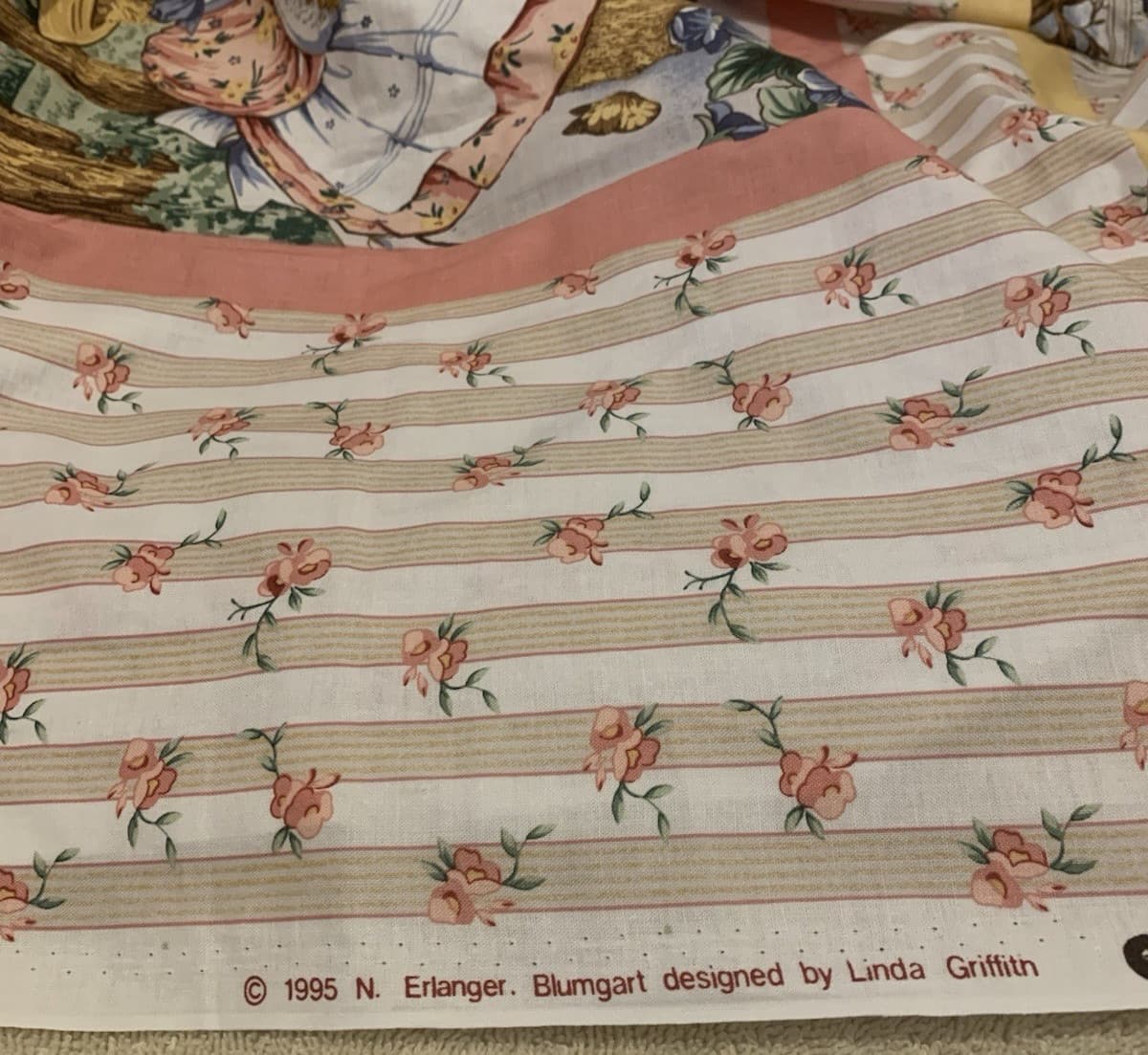 1.28 Yards N Erlanger Blumgart BUNNY & TEDDY BEAR Cotton Pillow Panels 44x46 NEW 2