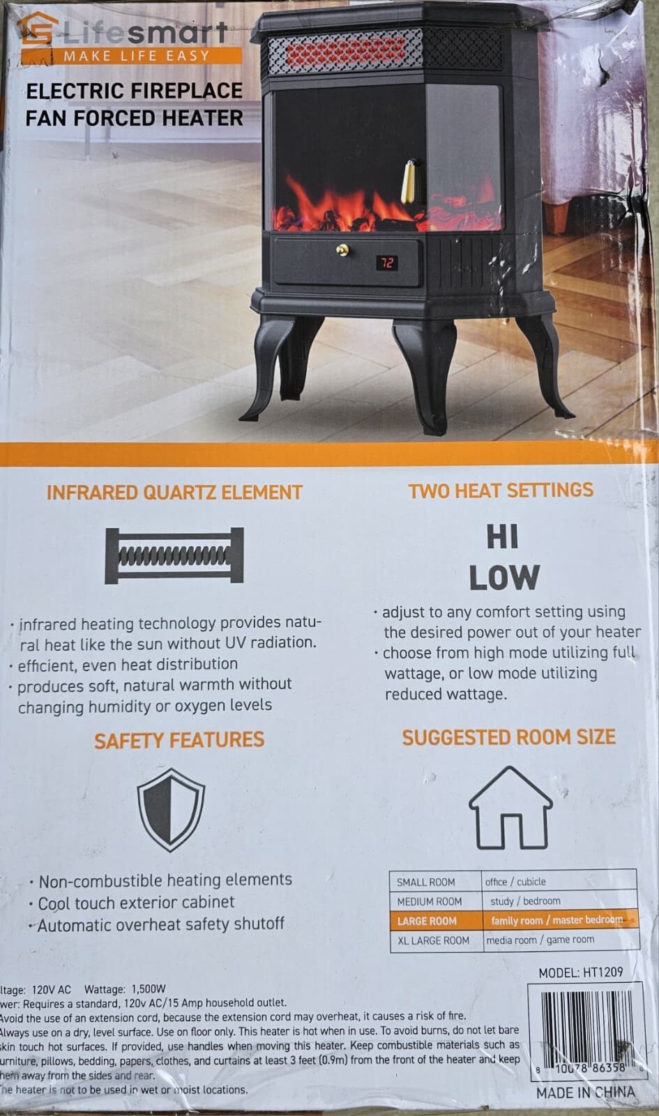 Lifesmart Electric Fireplace Fan Forced Heater With Realistic Flame 1500 Watts 3