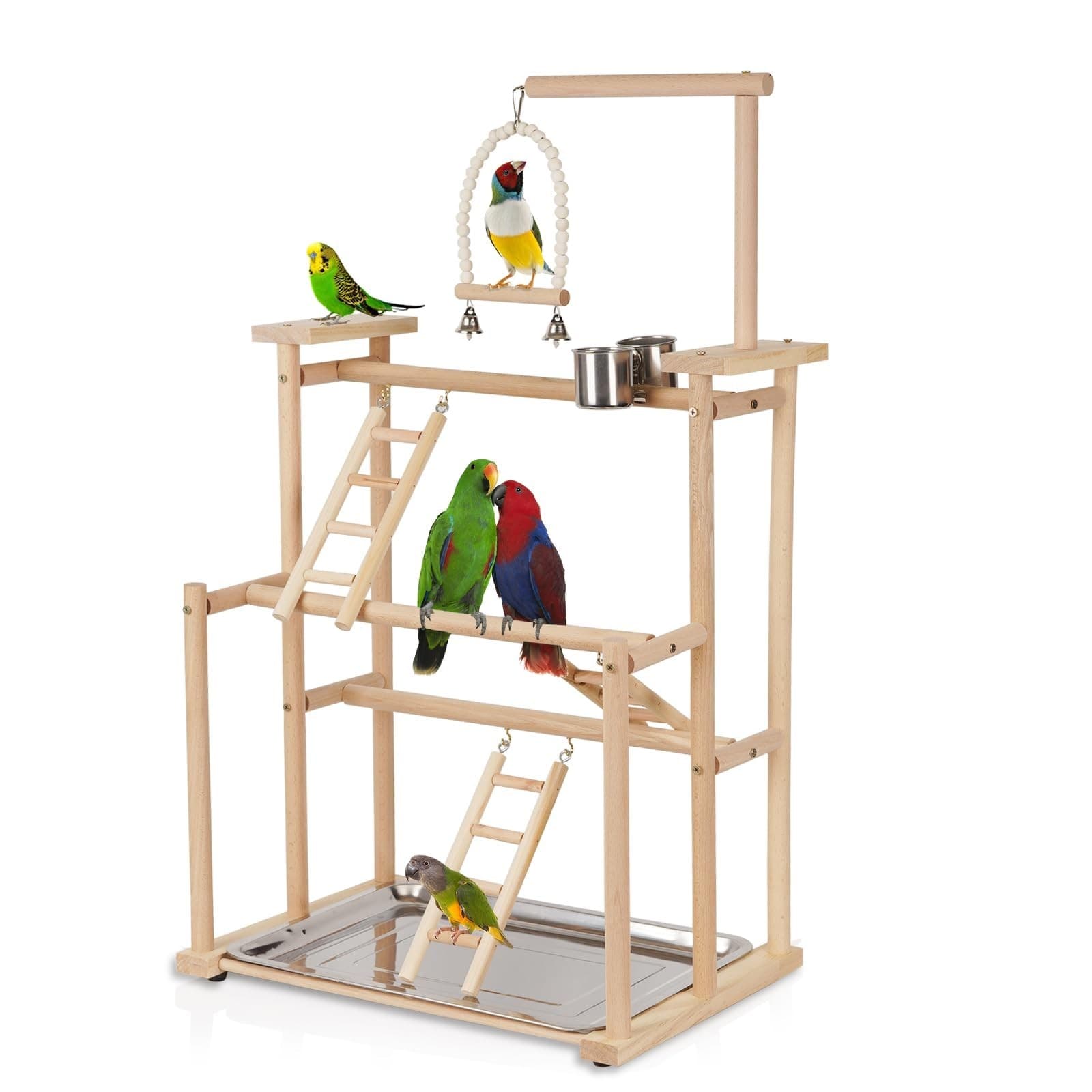 Pet Parrot Playstand Parrots Bird Playground Bird Play Stand Wood Perch Gym P...