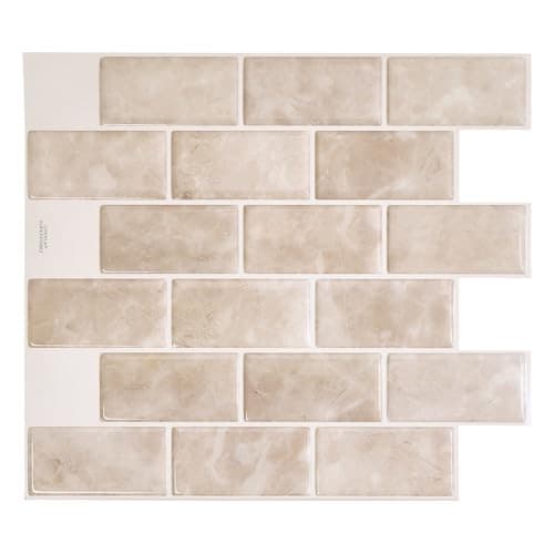 Peel and Stick Backsplash - Sheets of 10.95" x 9.70"  Pack of 10 Beige, Marble