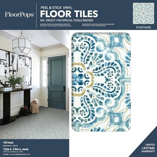  FP2477 Fontaine Peel & Stick Floor Tiles 12"L x 12"W x 0.06"T Blue 2