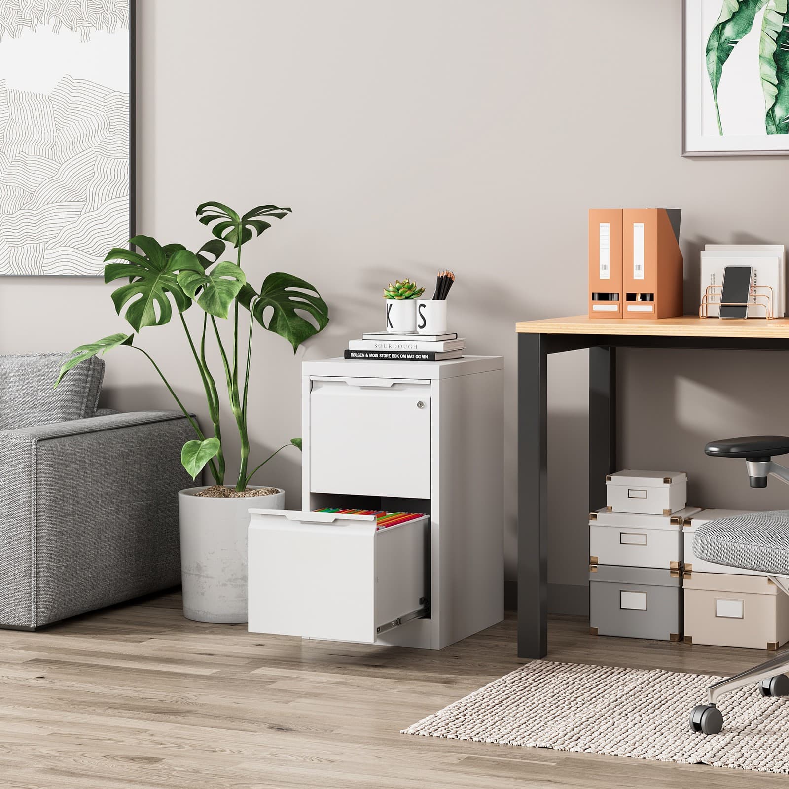 Office 2 Drawer Vertical File Cabinet with Lock Storage Filing Cabinet Organizer 6