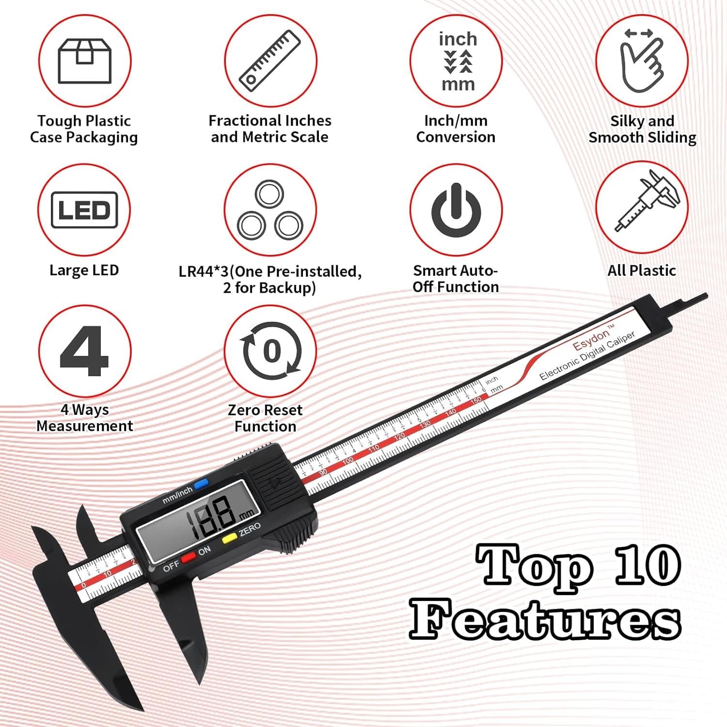 Digital Caliper, Esydon Upgraded Calipers 6 inch, Measuring Tool, Electronic Rul 2