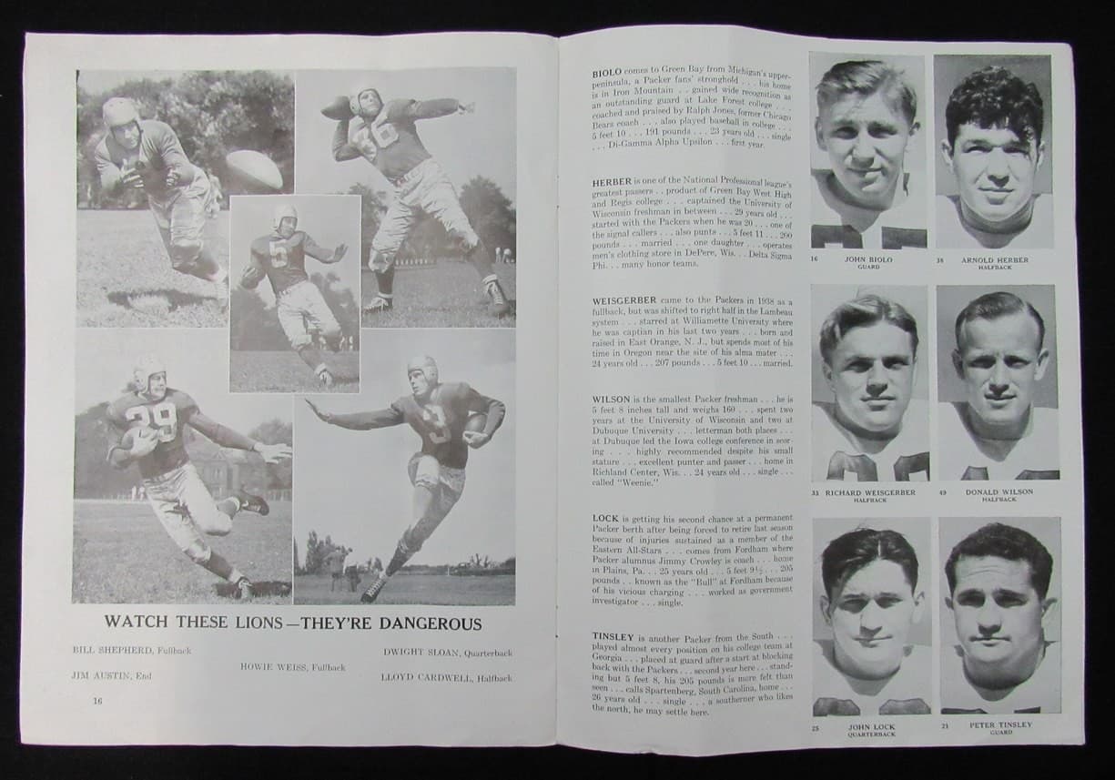 Oct 22 1939 Detroit Lions vs Green Bay Packers Game Program Curly Lambeau 194678 6
