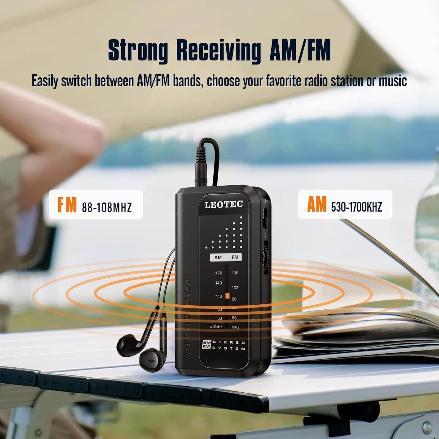 Portable Radio AM Fm,Small Pocket Radios,Stereo Sound with Earphones,2 AAA Batte 2