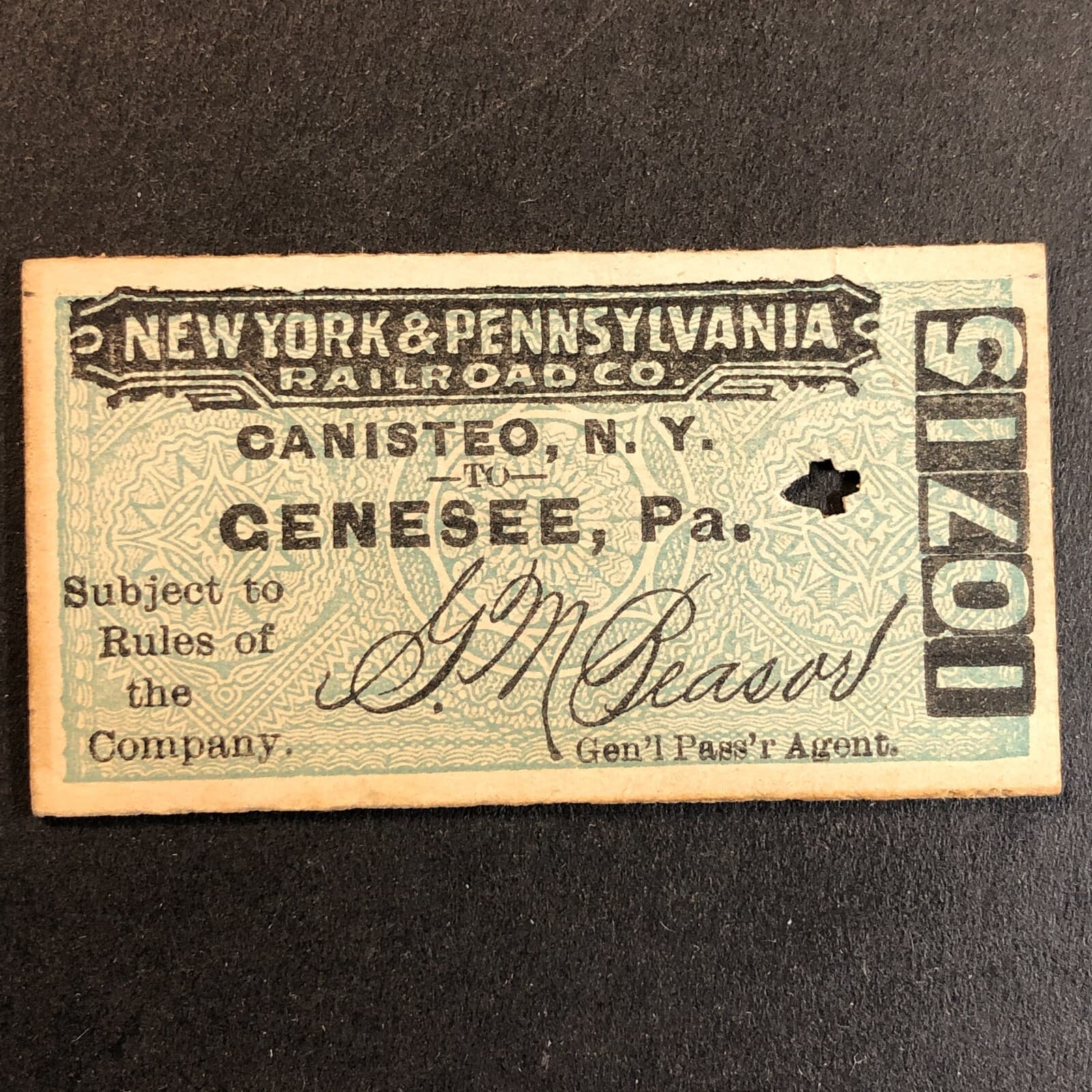 New York & Pennsylvania Railroad July 2 1917 Genesee, PA Ticket #10715