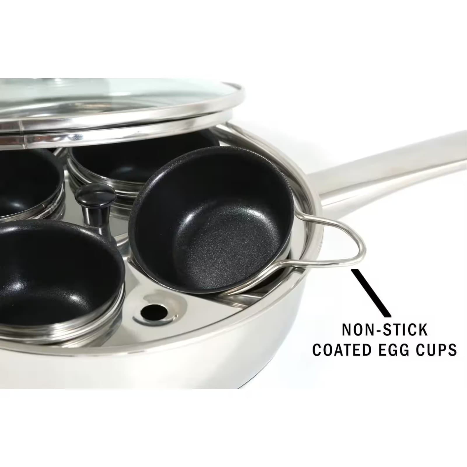 4-Cup Stainless Steel Egg Poacher Pan with Glass Lid Nonstick Egg Cups 3