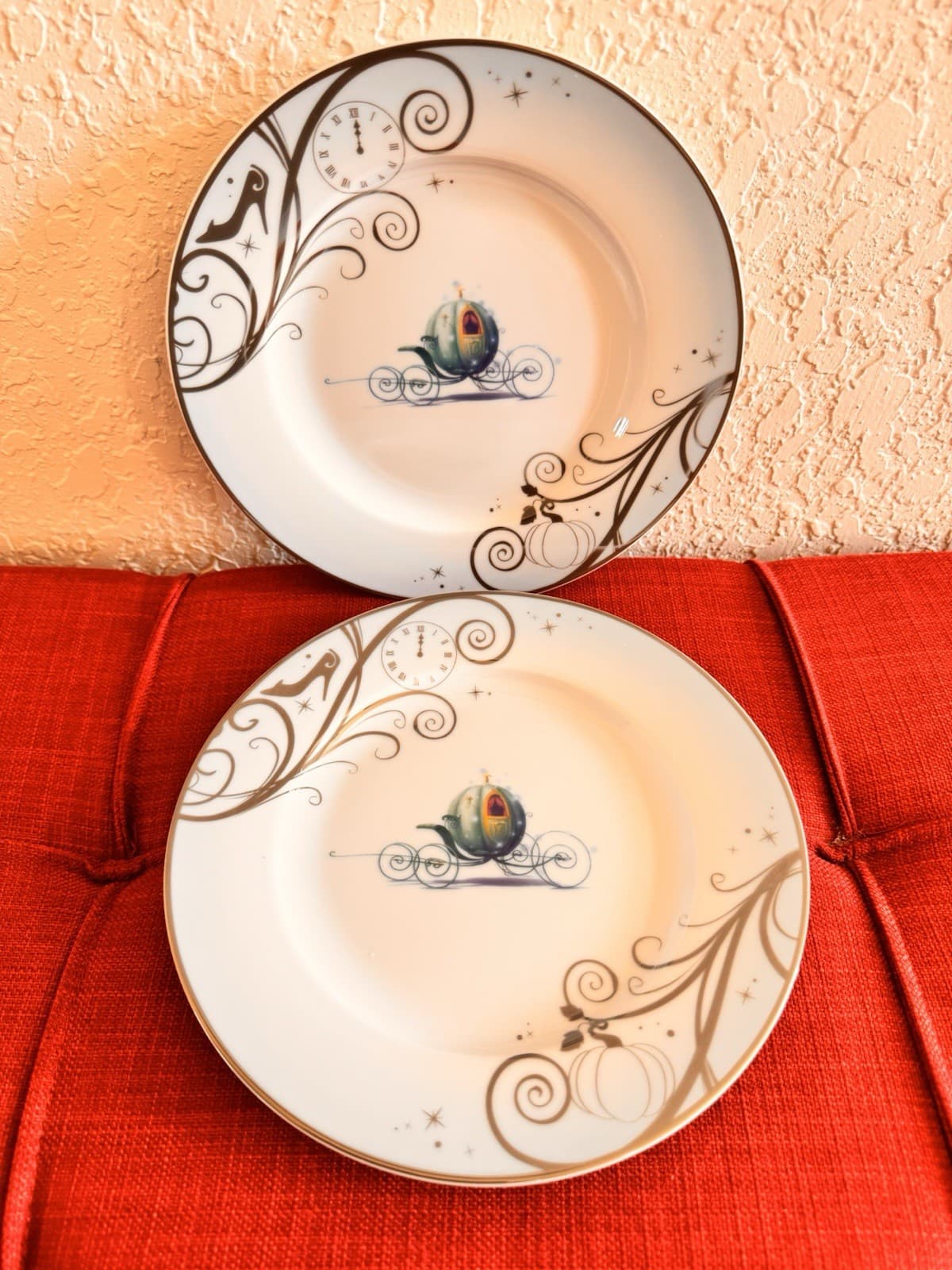 Disney Princess Cinderella Salad Plates Set Of 2 Silver Swirls Hand Wash Only 5