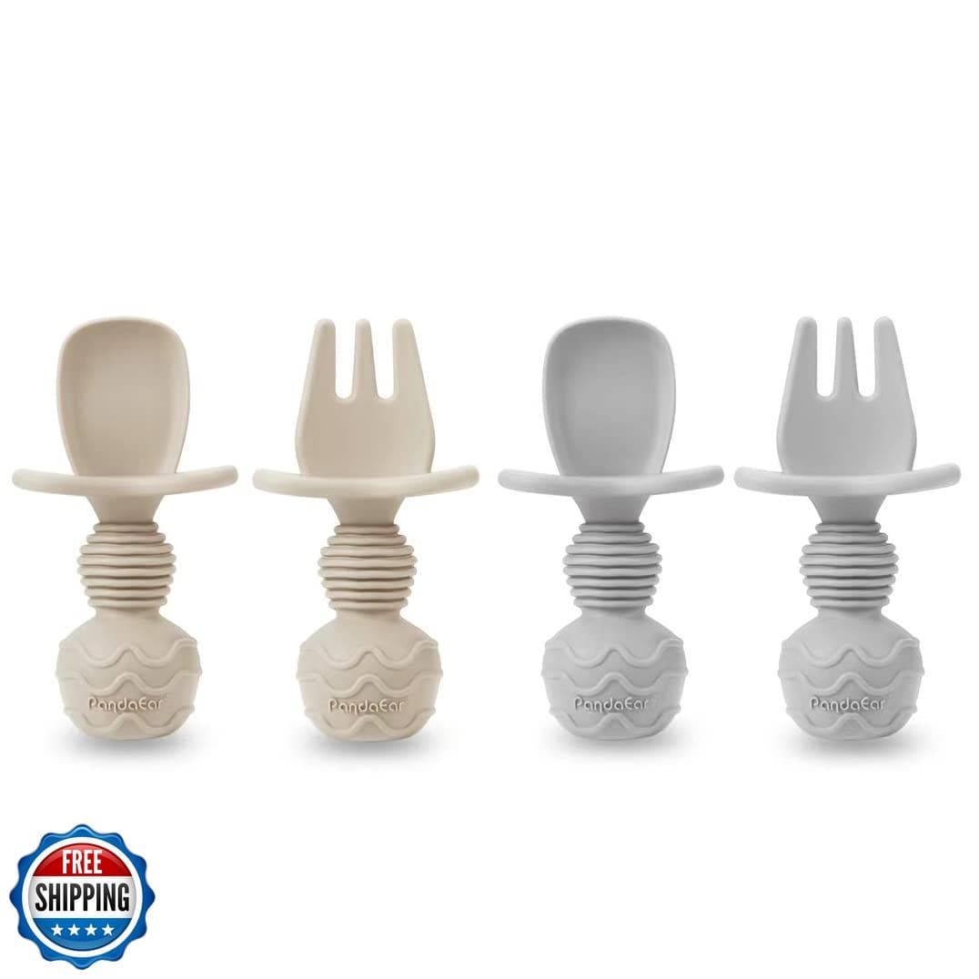 PandaEar (4 Pack) Silicone Baby Led Weaning Spoon Fork| First Training Self F