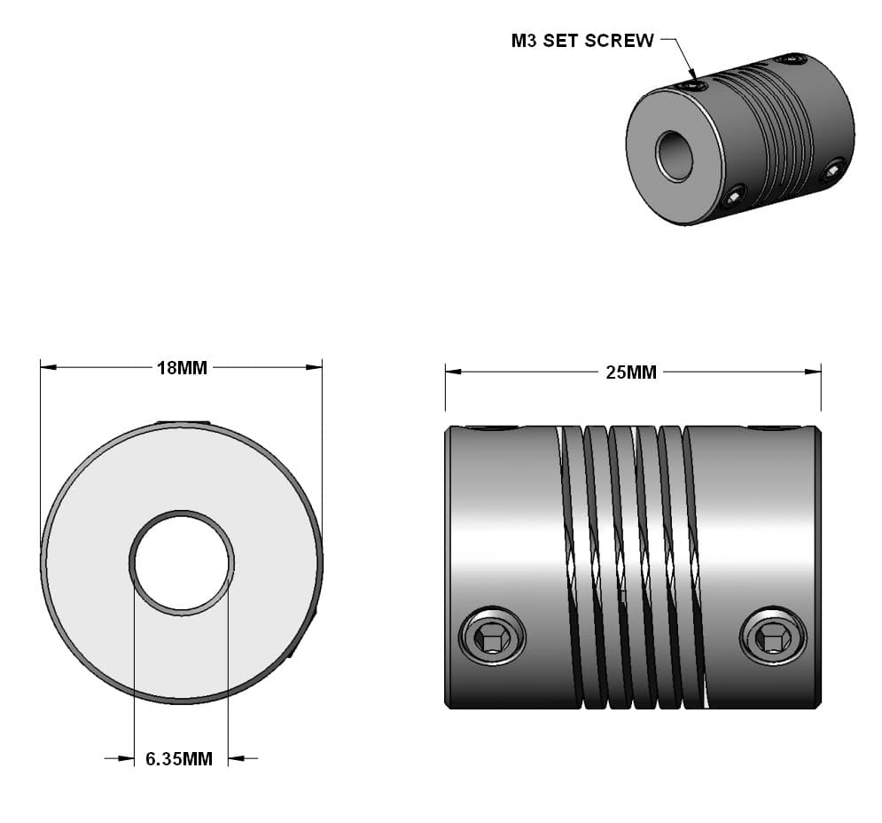 6.35 mm x 6.35 mm 1/4" Aluminum Flexible Shaft Coupler Coupling Linear Motion 6