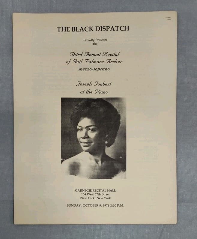 Gail Palmore-Archer Program 1978 Carnegie Hall Program NY Vtg Black Dispatch 