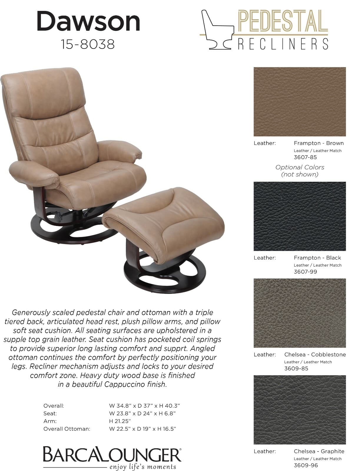 Barcalounger Dawson Chelsea Cobblestone Leather Pedestal Recliner Chair Ottoman 6