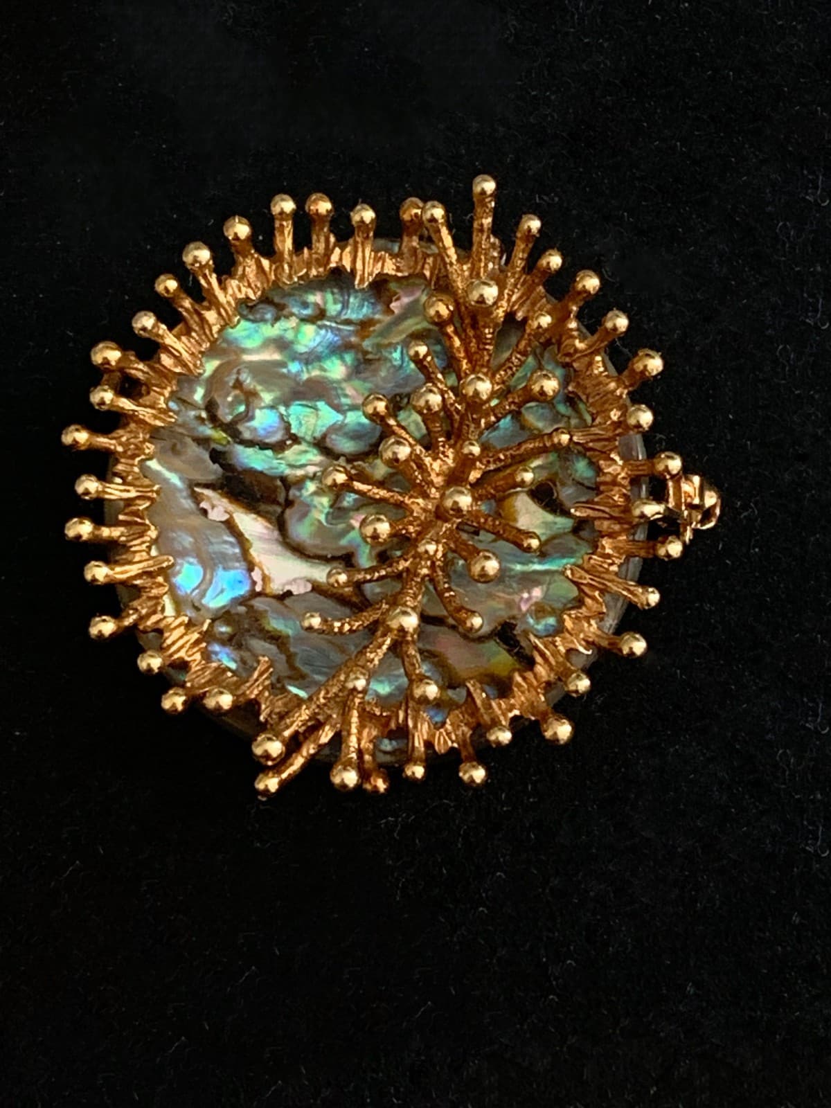 9ct Gold & Natural Abalone Shell Brutalist Brooch