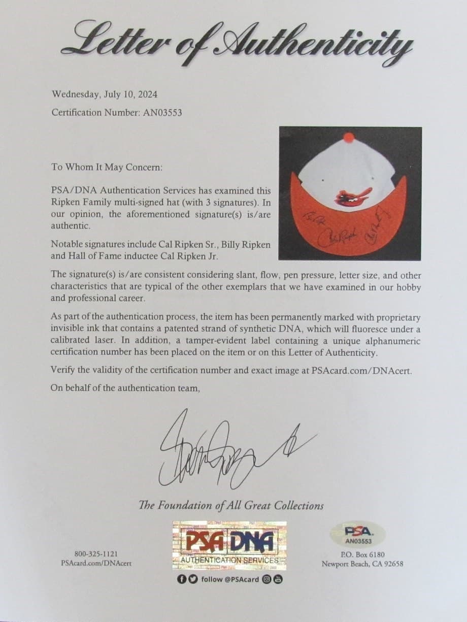 Cal Ripken Jr., Cal Ripken, Bill Ripken Multi-signed Baseball Hat PSA/DNA 190220 6