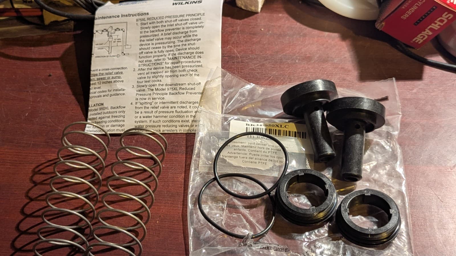 RK34-950XLC Wilkins Repair Kit Complete with Seats Model 950XL Opened NOS 2