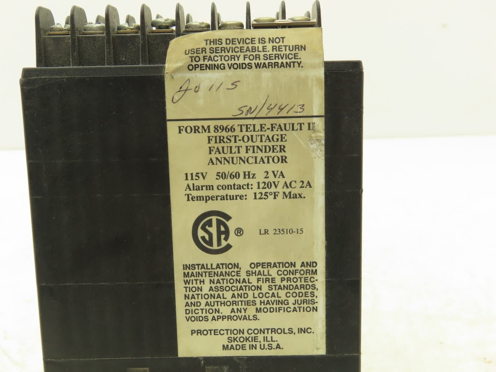 Protection Controls Form 8966 Tele-Fault II First-Outage Fault Finder 3