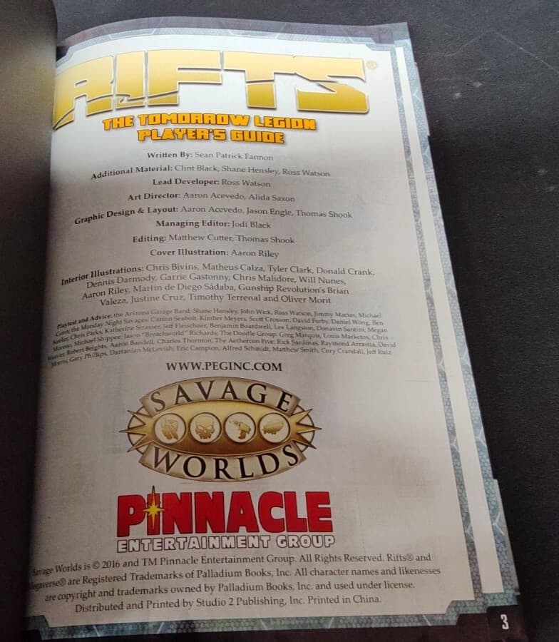 Rifts The Tomorrow Legion Player's Guide 2016 Hardcover 2