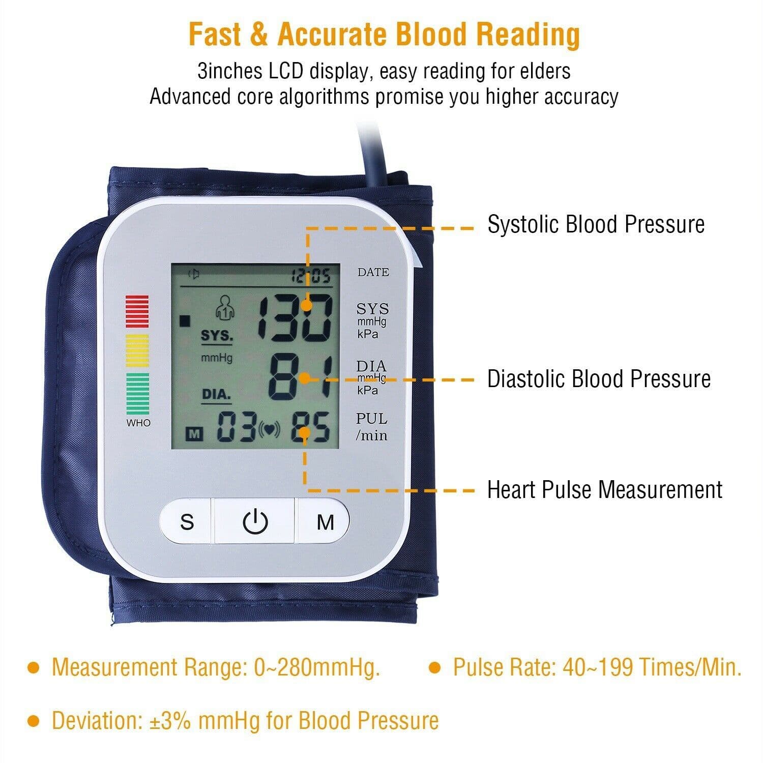 2025 Digital Automatic Blood Pressure Monitor Upper Arm BP Machine Heart Rate HP 3