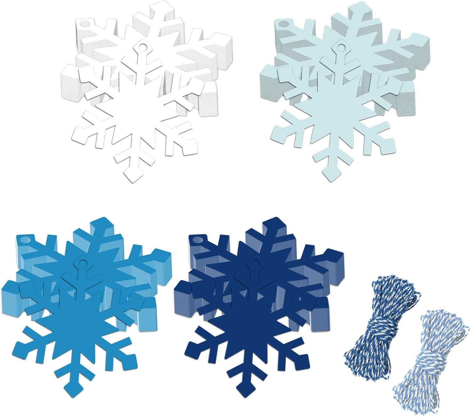 120Pcs Christmas Winter Paper Gift Tags with Hemp Rope White Blue Snowflake Hang