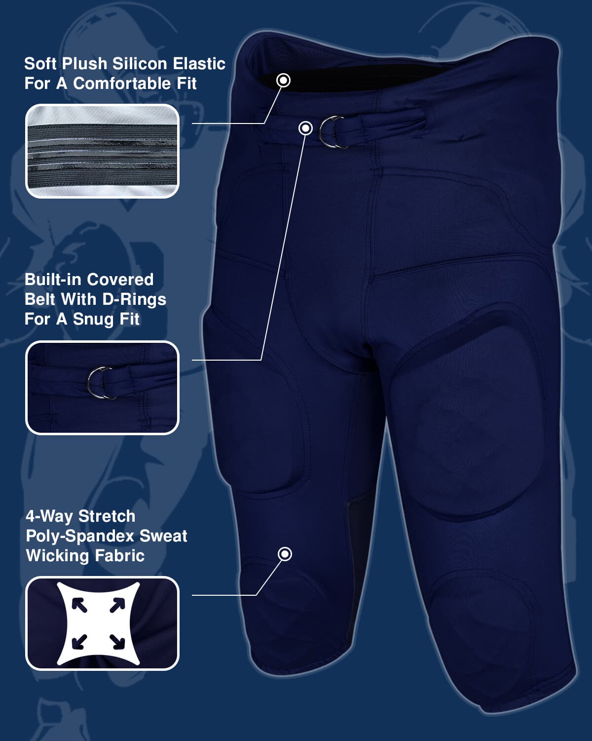Exxact Sports Gladiator Adult Integrated Football Pants, Ultra Stretch Fabric 3